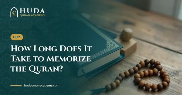 Closed Quran with teal cover on a wooden rehal beside a tasbih